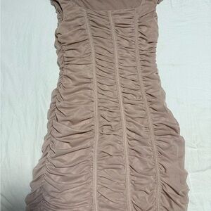 Zara Ruched Beige Mini Dress